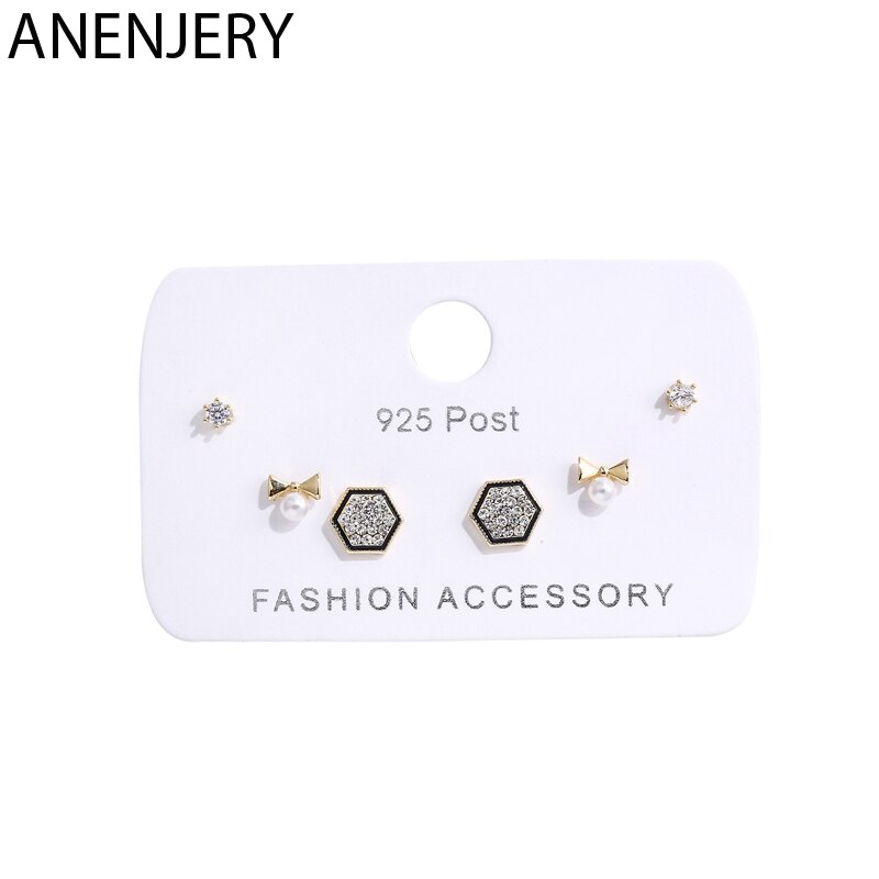 ANENJERY zierlich kubisch Zirkon Geometrische Hexagon Bowknot Zucht Ohrringe Für Frauen 6-Stück Ohrringe einstellen Geburtstag S-E1237