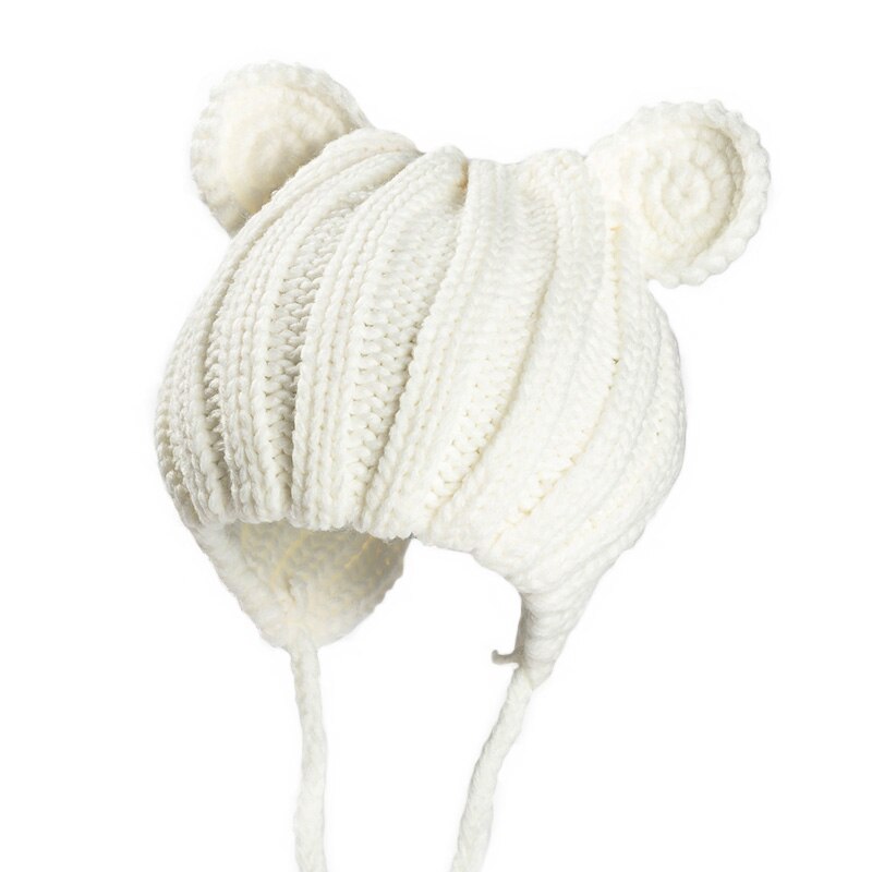 Nyfødt baby vinter varm hue strikkede babyhuer med bjørneører tegneserie børnebørn med snøre kasket til 1-3 år: 1