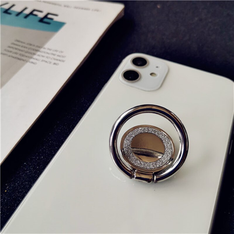 Crystal Round Phone Finger Ring Holder For iPhone Redmi Samsung Thread Metal Grip Rotation Cellphone Stand Mount Bracket: Silver round