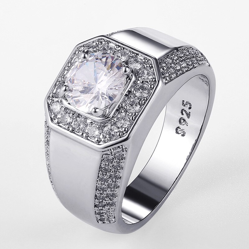 Huitan Luxury Male Wedding Ceremony Rings Cubic Zirconia Dazzling Engagement Rings for Men Classic Timeless Jewelry: 9