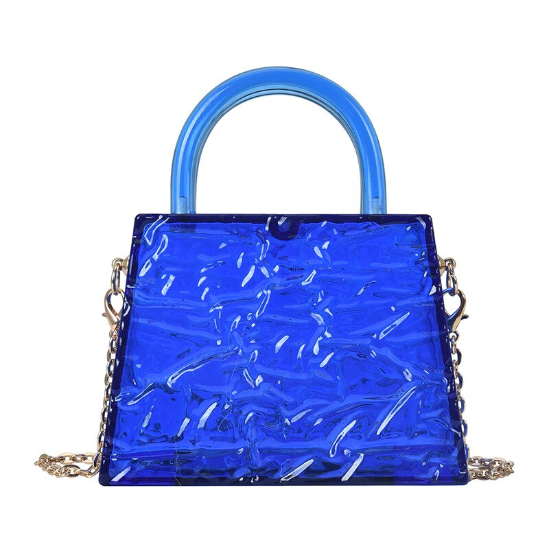 Top Handle Transparent Bag Women Small Phone Flap Chain Lipstick Messenger Handbag Box Evening Bag Cigarette Case Acrylic Clutch: Blue