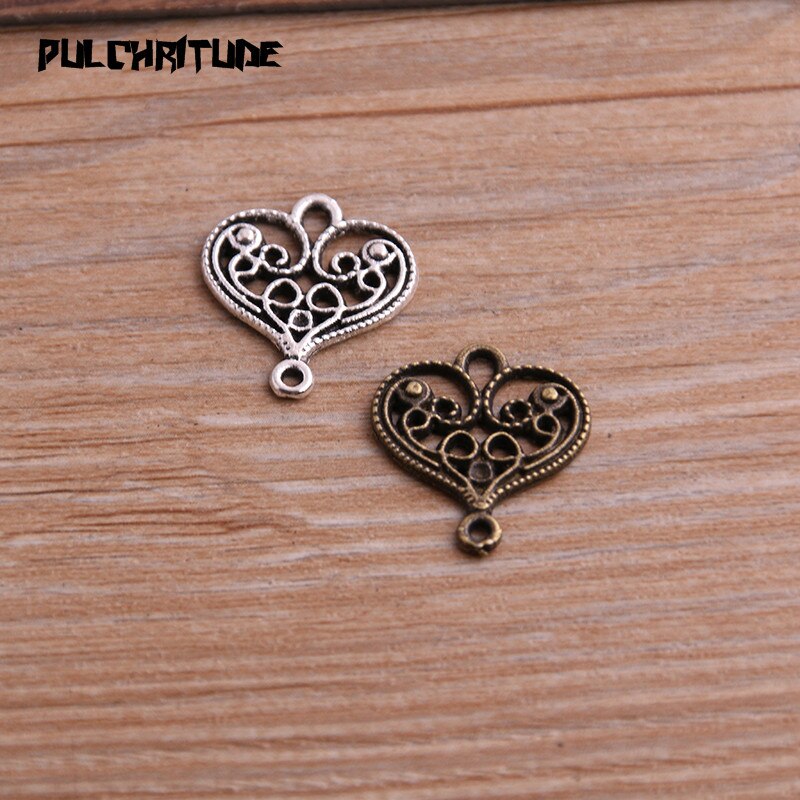 20 Pcs 18*21 Mm Twee Kleur Zinklegering Ketting Charm Sieraden Diy Hollow Herat Connector Hanger Ketting