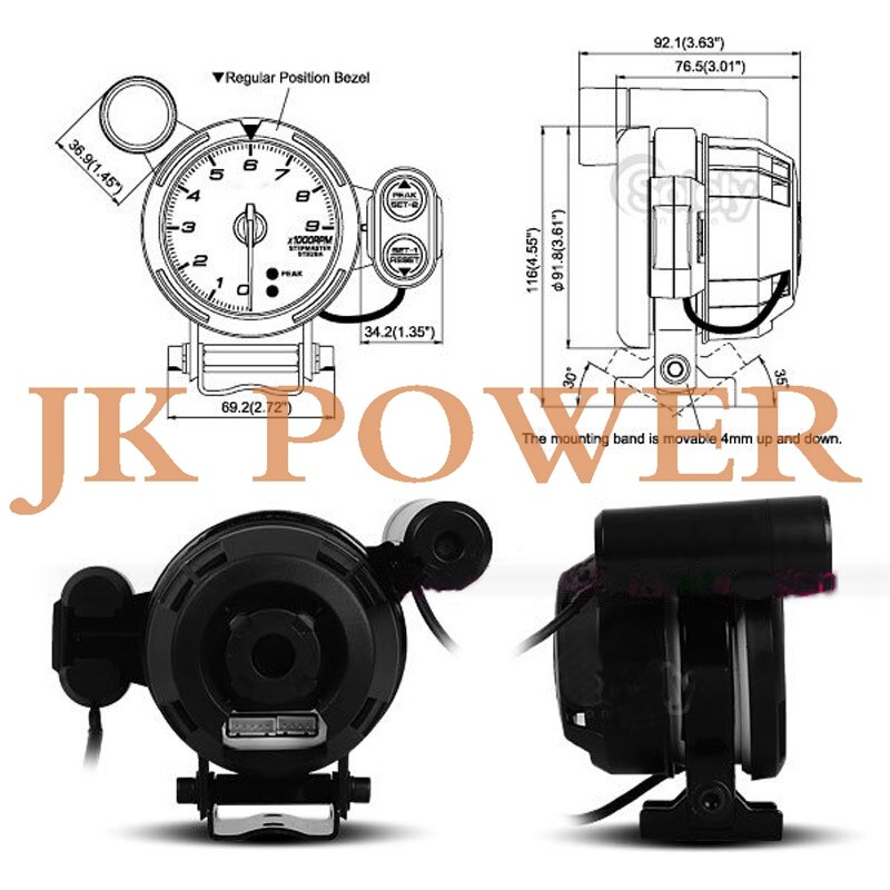 JK 80mm DEFI Tachometer Stepper Motor BF Style RPM Auto Gauge Blue Led With Shift Light