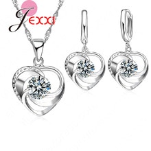 Top 925 Sterling Zilveren Bruiloft Sieraden Set Ketting Oorbellen Voor Vrouwen Crystal Heart Liefde Anniversary