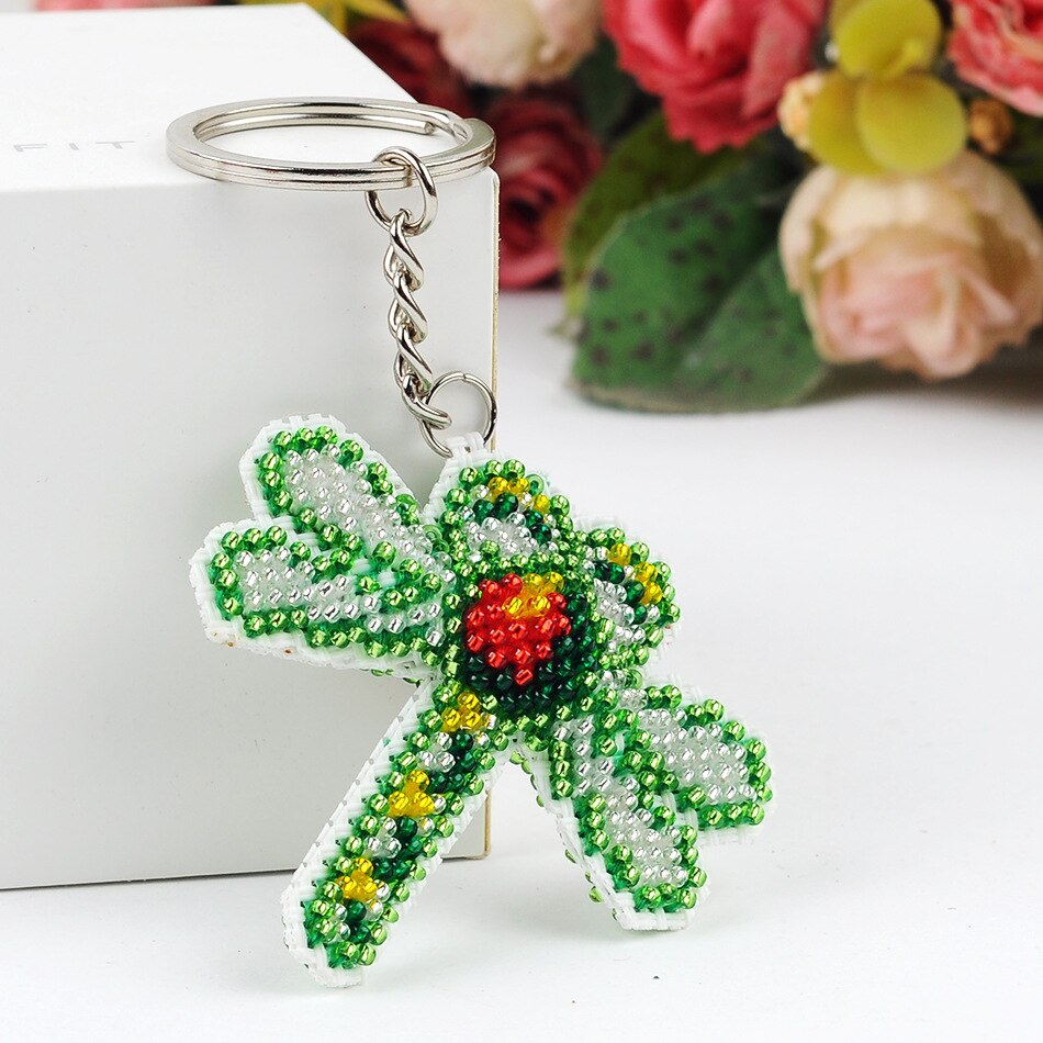 Ddecoration Car Key Chain Accessories Stamped Crafts DIY Printed Cross-Stitching-Kit Embroidery Stich-Bead Needlework Y089
