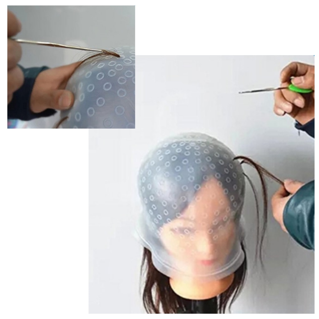 Gorro de tinte de silicona reutilizable para el cabello, gorra de peluquería con aguja de gancho, herramientas de teñido de glaseado