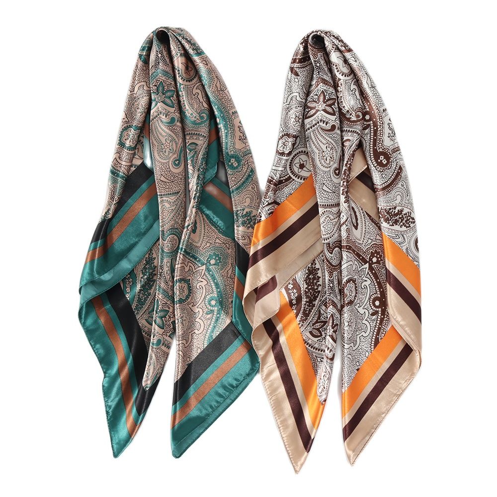 Foulard en soie pour femmes, classique rétro, en Satin, Bandana, Cheveux doux, Hijab, 90x90cm