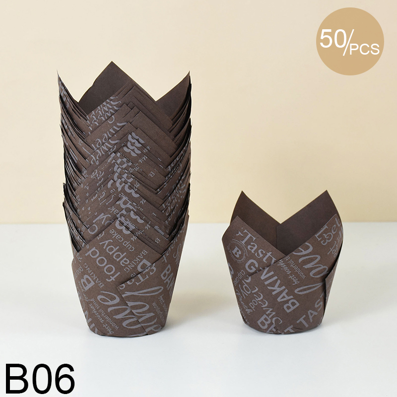 50 stücke Zeitung Stil Cupcake Liner Backförmchen Für Hochzeit Geburtstag Party Tulpe Muffin Cupcake Pappbecher Öldicht Kuchen Verpackung: Beige