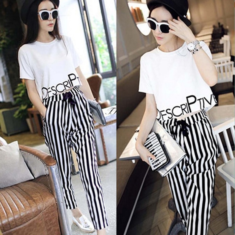 Women's black and white striped pants suit hotsell
