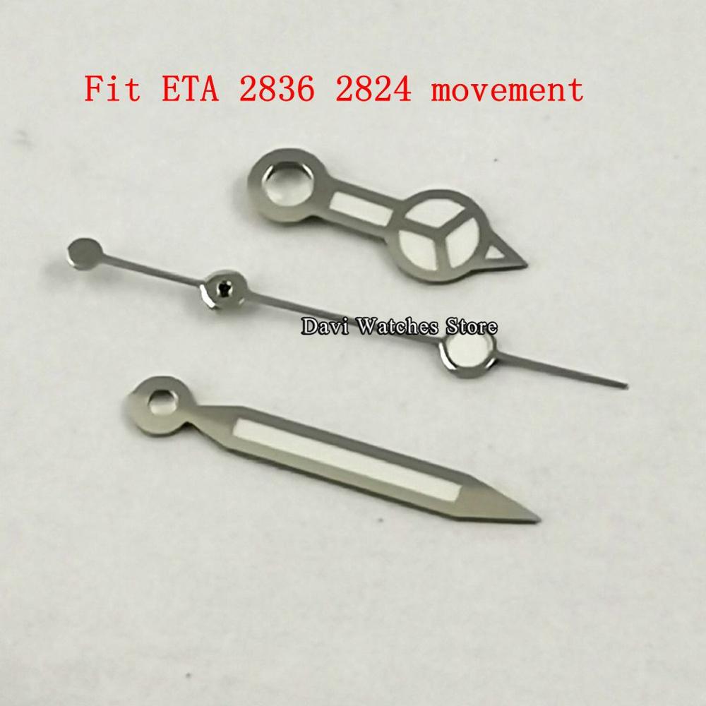 Manecillas de reloj plateadas, ajuste luminoso verde para movimiento ETA 2824/2836 Miyota 8205/8215/821A, Mingzhu DG 2813/3804: A1-fit eta