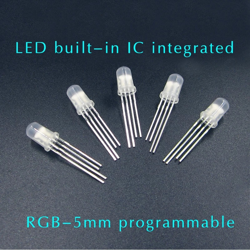 DC5V WS2812D F5 5mm F8 8mm Round RGB LED WS2812 chipset inside RGB Full color Frosted LED Chips 20pcs-1000pcs