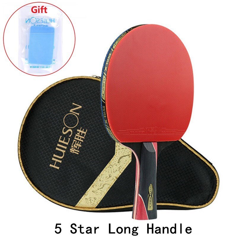 Huieson 4/5/6 Sterren Tafeltennis Rackets Dubbele Puistjes-In Rubber Beroep Training Krachtige Ping Pong Paddle Bat met Zak: 5 Star Long Handle