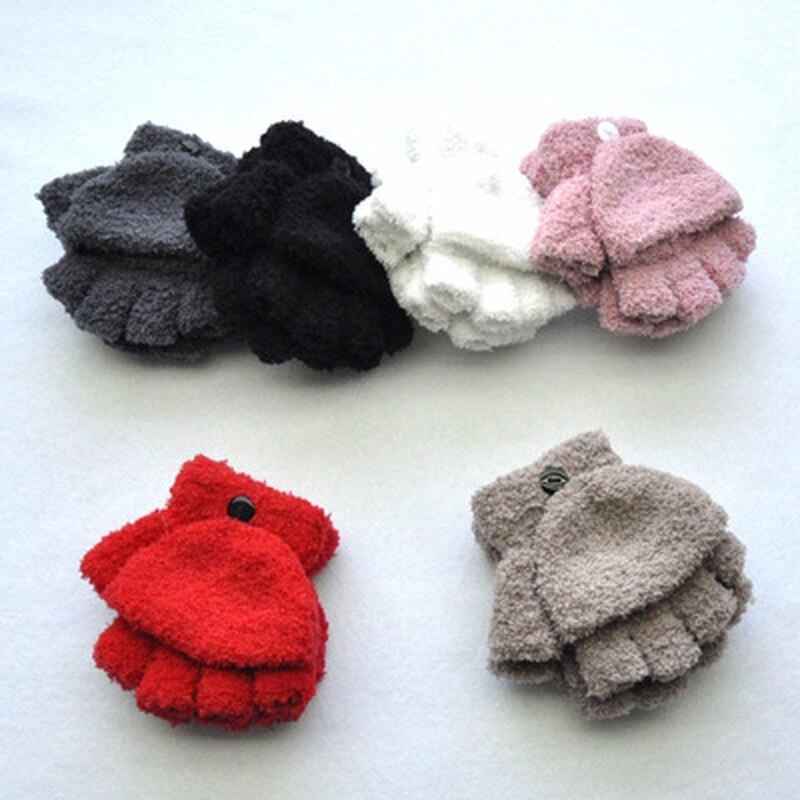 freundlicher Winter Handschuhe Korallen Vlies Verdicken Halb Finger Klappe Halten Warme Baby Jungen Mädchen Fäustlinge Neugeborenen Weiche Faltbare Fäustlinge Handschuhe