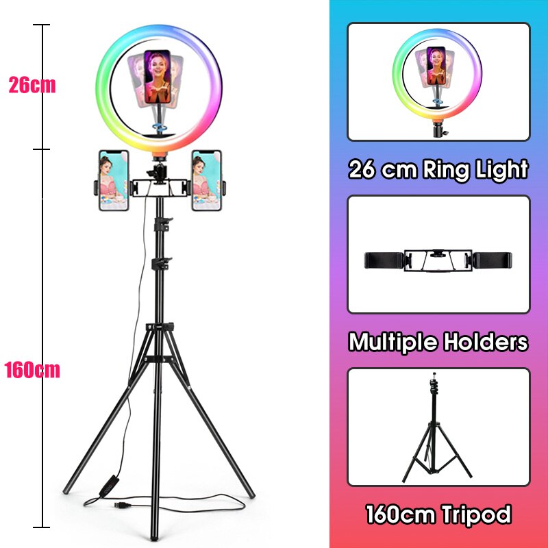 10 Inch RGB LED Ring Light - Dimmable Camera Lamp with Tripod Stand for Photo Video Studio: Pink