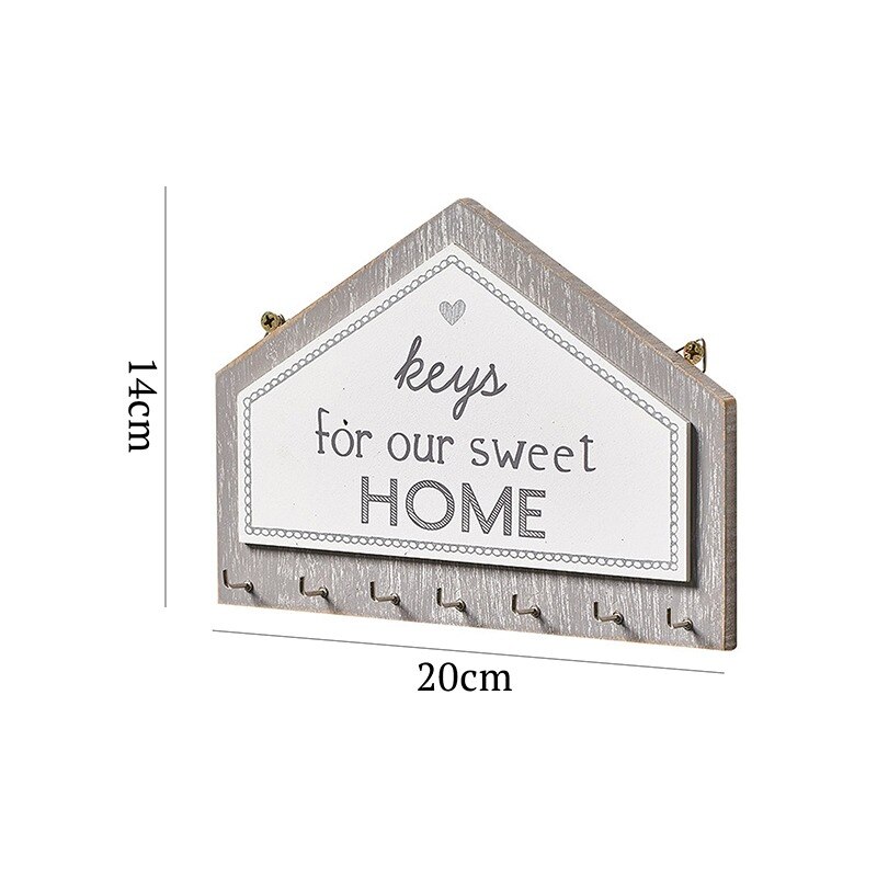 Wall hanger of Key Wooden Decorative Keys Sundries Hook Coat Holder Rectangle House Shape Rack Home hallway Hanging Organizer: 14x20cm