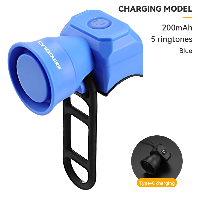 Fahrradhupe Mountainbike Mini USB Ladung Wasserdichte elektronische Fahrradklingel Reitausrügestochen freundlicher Rolle Zubehör: Marine Blau