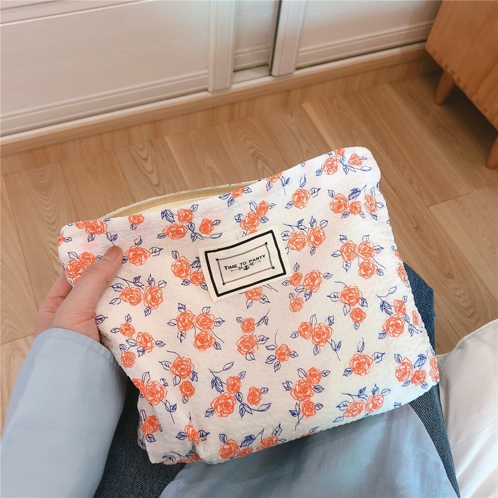 Bolsa de cosméticos de tela de algodón para mujer, bolso de mano Retro Floral, organizador de viaje, neceser de belleza, almacenamiento de maquillaje: 3