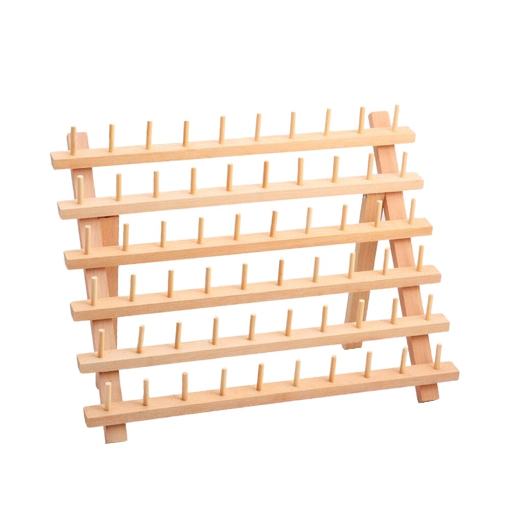 2X Unpainted Wooden Thread Holder for 60 Spools and Cones, Wooden Stand, Thread Organiser, Folding Wall Bracket