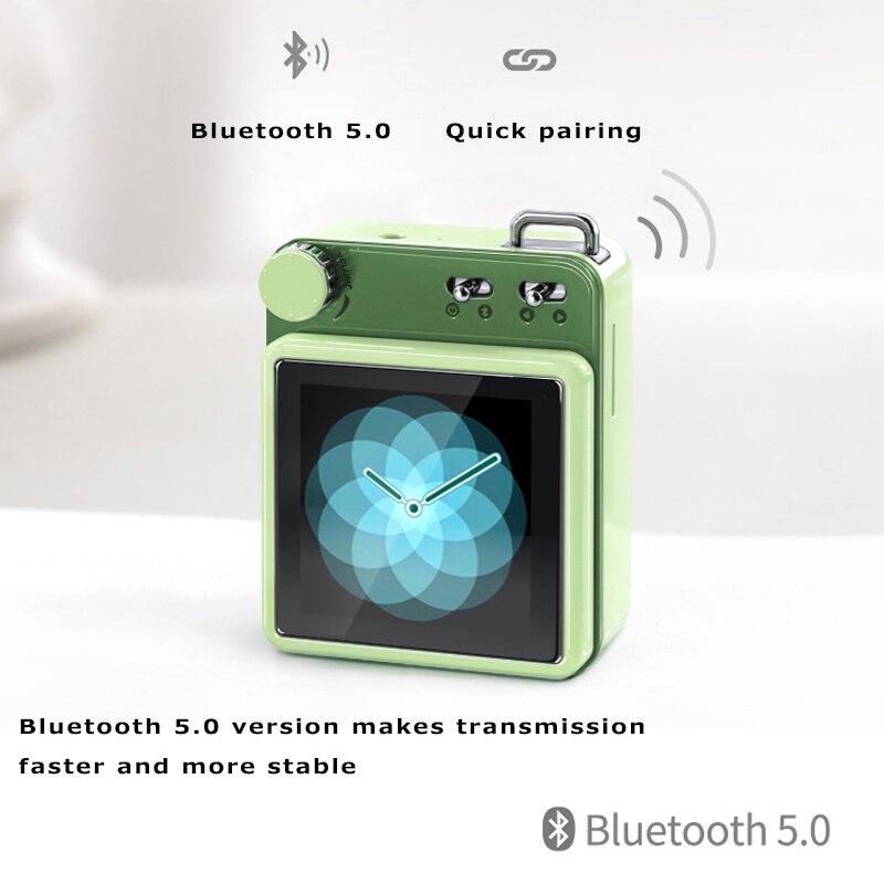 MP3 Spieler Bluetooth 5,0 Subwoofer Musik Lautsprecher berühren Schlüssel Gebaut-in 8GB HiFi Metall Mini Tragbare Walkman Unterstützung Alarm Uhr