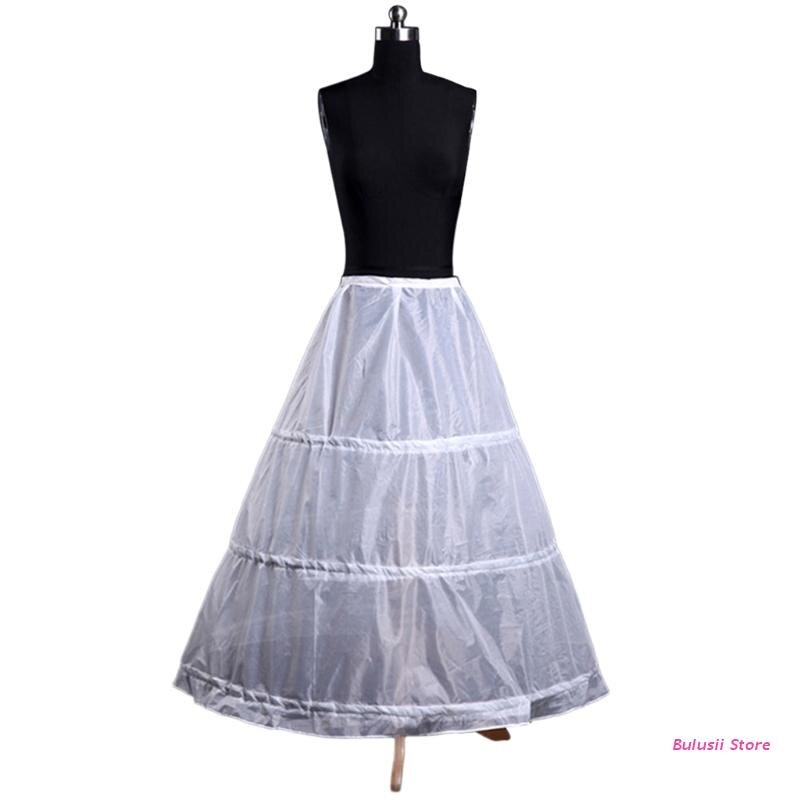 Womens A-Line Full Length 3 Hoops Petticoat Wedding Slips Crinoline Underskirt: Default Title