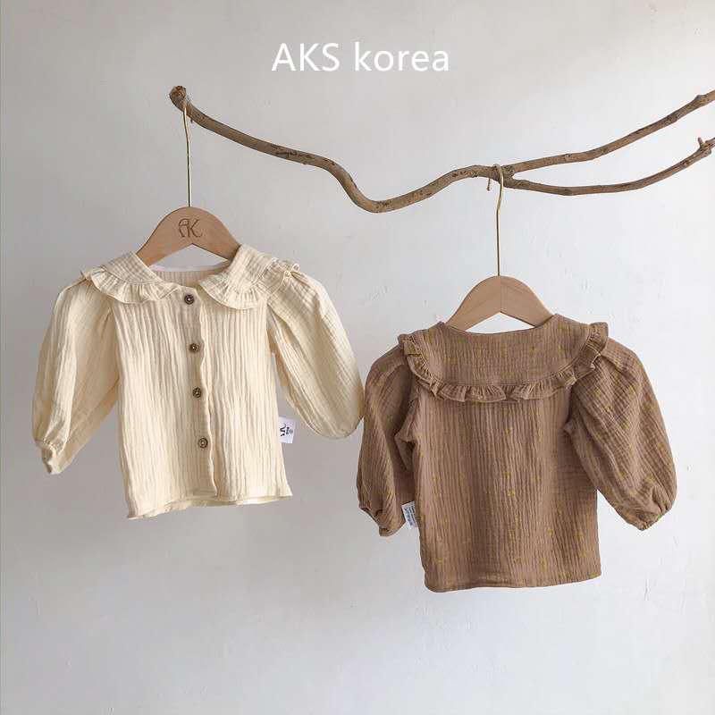 Koreanske børnetrøjer efterår og vinter baby pige behagelig og moderigtig stor revers enkelt breasted skjorte