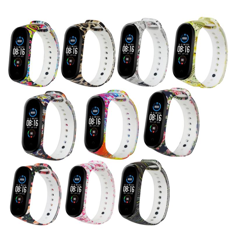 Replaceable Silicone Bracelet For Mi Band 5 Silicone Varied Flowers Printing Bracelet Fashionable Sport Wrist Strap For Miband 5