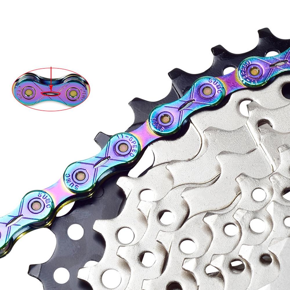 SUMC-cadenas de colores para bicicleta de montaña, accesorios para bici de 9V, 10V, 11V y 12V, cadena de arcoíris plegable con hebilla mágica