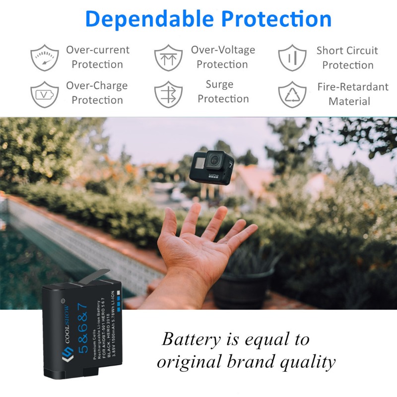 Batería de 1500mah para Gopro Hero 5, cargador de batería negro para Gopro Hero 7/6/5 baterías de Cámara de Acción Accesorios de Cámara