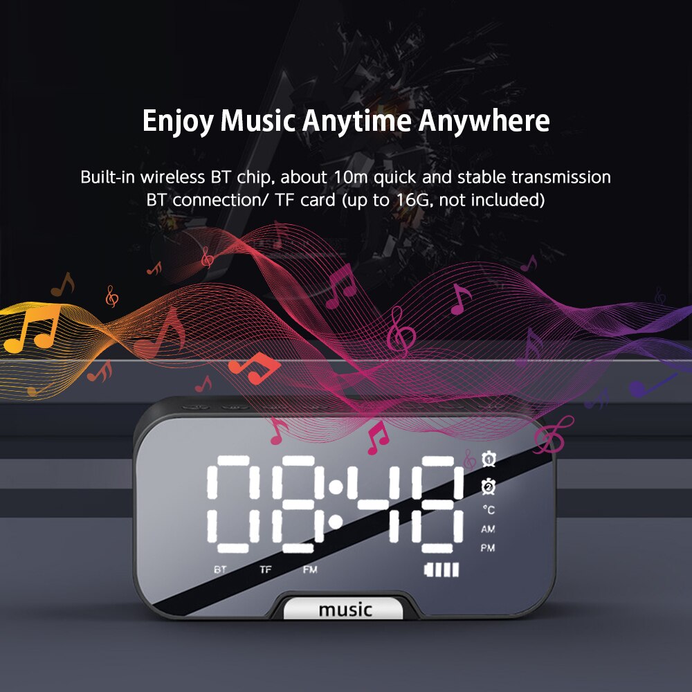BT Musik Alarm Uhren Spiegel FM Radio LED Digital Uhr 2 Alarm Schlummern 24H Elektronische Uhr Dimmen Tisch Telefon stehen USB Uhren