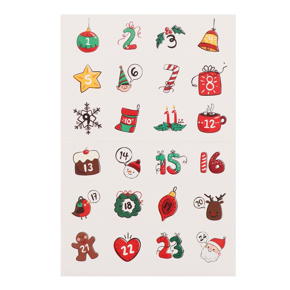 Merry Christmas Number Paper Stickers Advent Calendar Sticker Multi-Function DIY Packaging Cookie Sealing Label Decor: 15