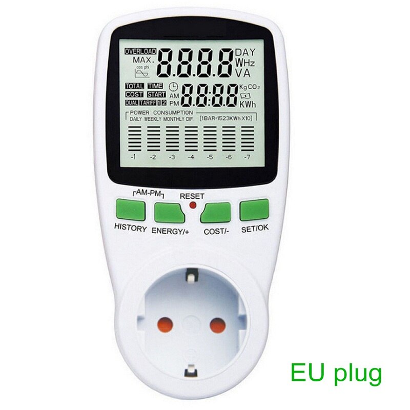 Ac intelligent energi strømmåler wattmeter stik eu us fr  uk 0.5w spænding strøm frekvens el monitor eu/us/dk stik: 2 stk / Eu energimåler