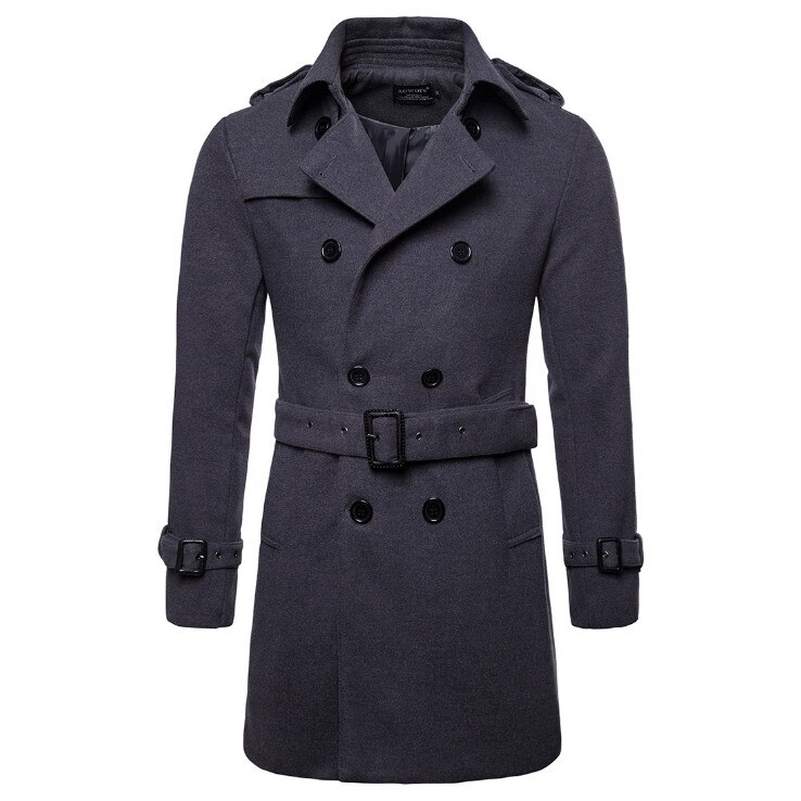 Europa und Amerika Lange Wolle &Ampere; Mischungen Mantel Männer Herbst Winter Zweireiher Windjacke Jacke Männer Erbse Mantel UNS größe XXL: dunkel Grau / S