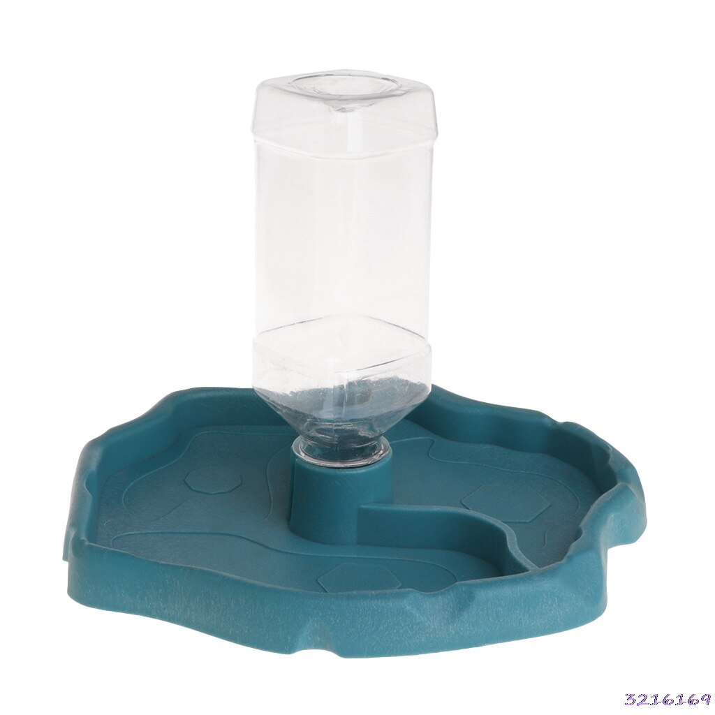 Reptile Feeder 2 in 1 Automatic Water Food Feeding Plate Lizard Turtle Dispenser: Dark Blue