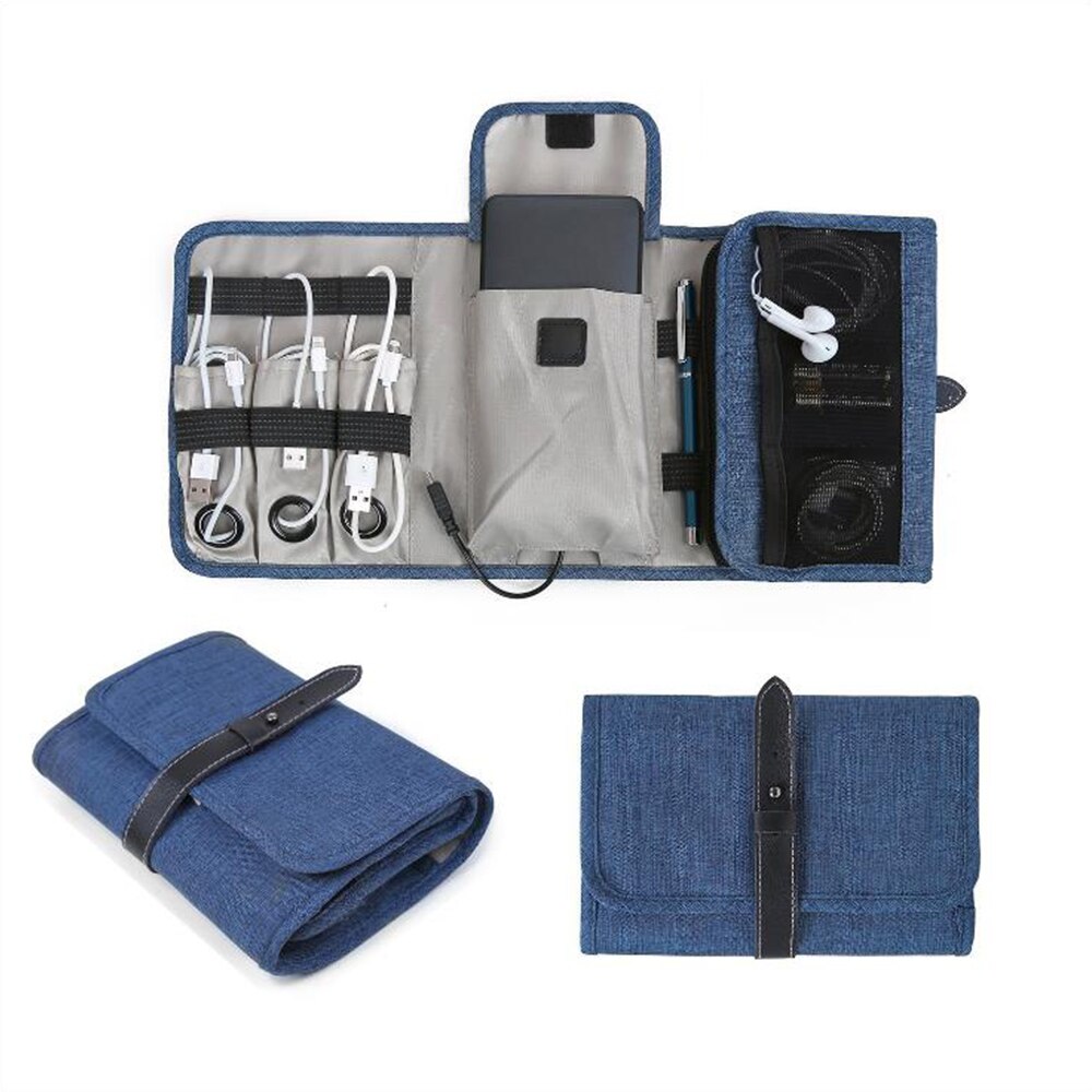 Reisorganizer tas, elektronische accessoires kabel oprolbaar opbergvak draagbare apparatuur draagtas voor oplaadsnoeren sd-kaarten: Blauw
