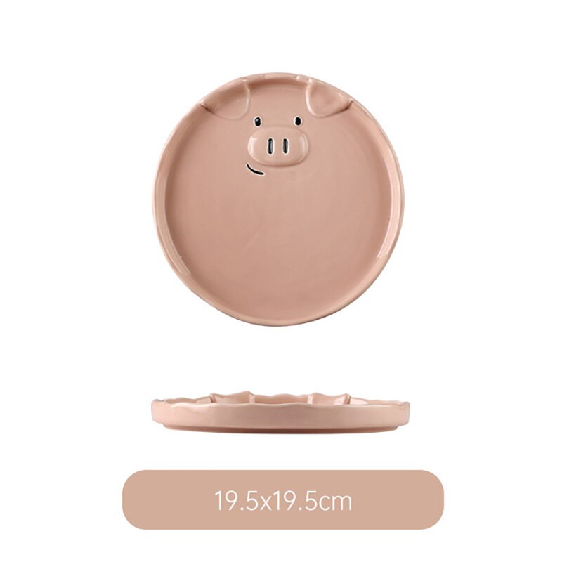 Cartoon Tableware Set Ceramic Japanese Cartoon Breakfast Plates And Bowls Children Dinnerware Set Pig Family Steak Flat Tray 1pc: C