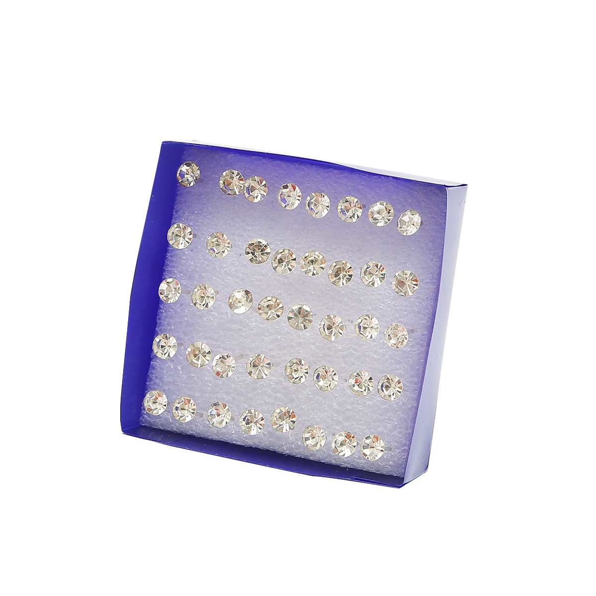 Juego de pendientes pequeños de perlas de cristal para mujer, aretes de diamantes de imitación, accesorios de joyería, bola, 2,5-6mm, 12 pares, 20 pares: Chapado en zinc blanco y azul