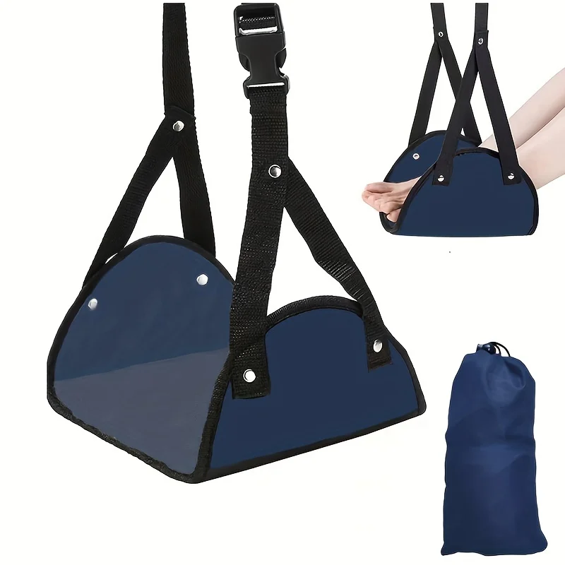 Comfort Airplane Footrest With Adjustable Strap Portable Hammock Chair Under Desk Leg Rest Travel Accessories: Blue