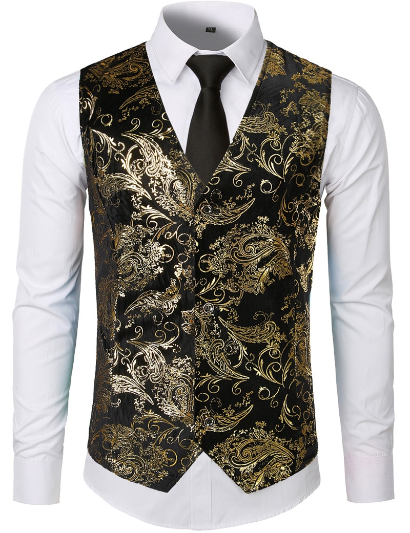 Steampunk Anzug Weste Männer glänzend Bronzing Paisley Blume Chaleco hombre schlank passen Ärmellose Hochzeit Rauchen Kleid Weste Weste Männer