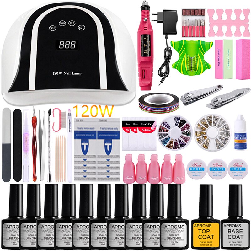 Manicure set nail kit 40/30/20/10 nail gel polish nail set electric nail drill machine pro uv led nail lamp dryer nail salon kit: 10 gel -120w m1