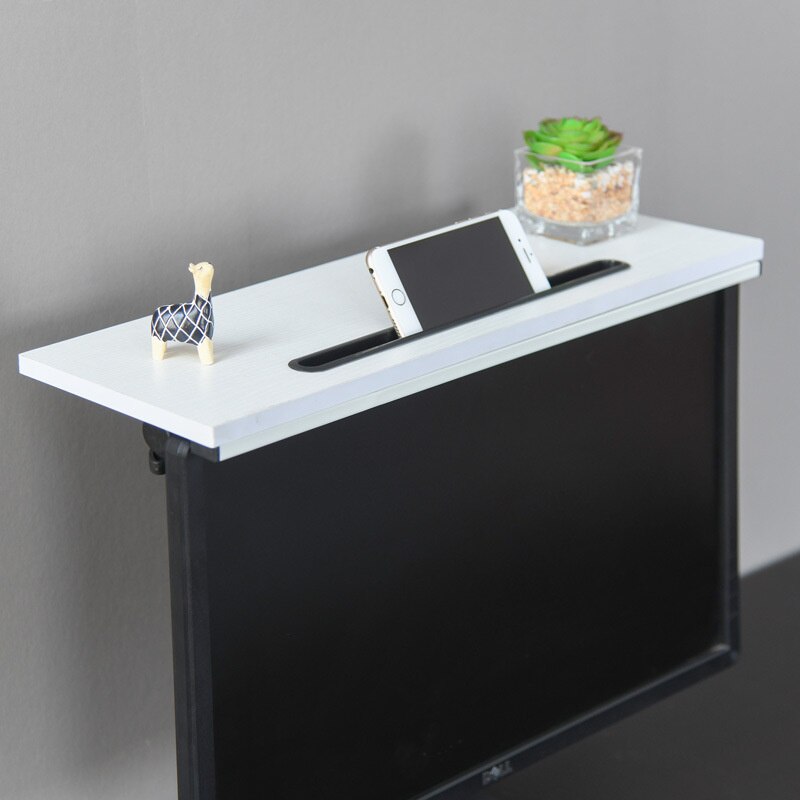 Free Punch Office computer Screen Partition Shelf Rack , TV, Monitor ,Desk Partition Storage Box Stand Simple Shelf: pure white