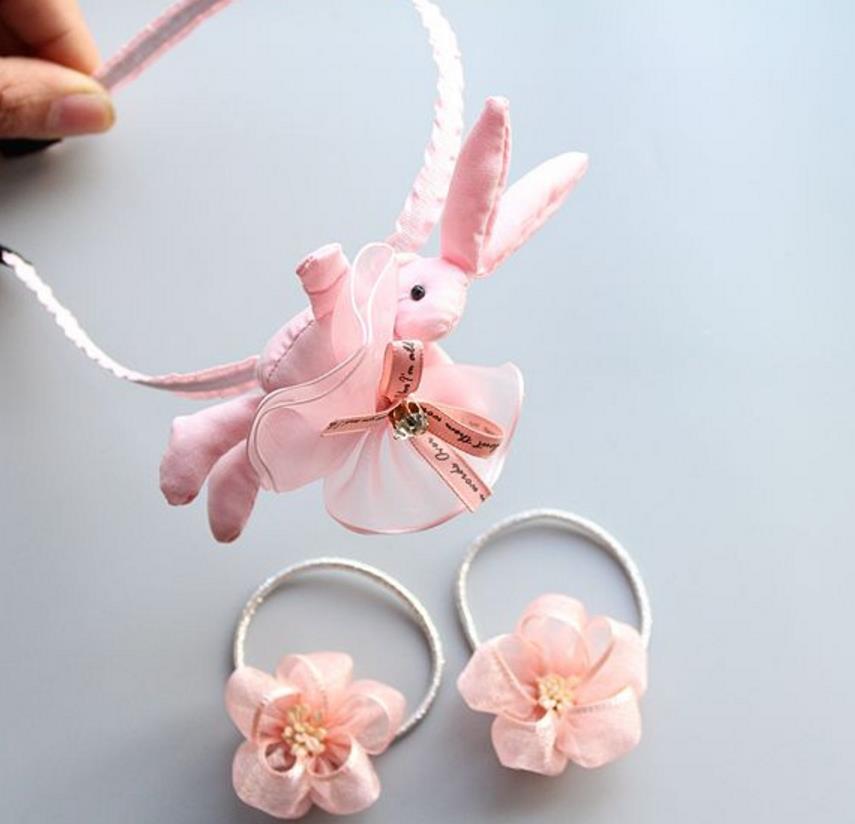 Tecknad kanin hårband blomma rosett hårnål barn hårband huvudbonader elastiska hår slipsar gummiband flickor håraccessoarer  tz10: 7