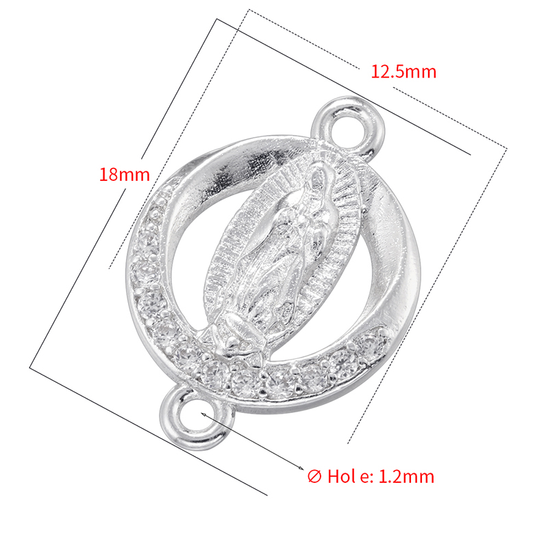 ZHUKOU-Colgante católico de la Virgen María de latón chapado en oro, manualidades con agujeros dobles, accesorios para collar y pulsera DIY: Chapado en zinc blanco y azul