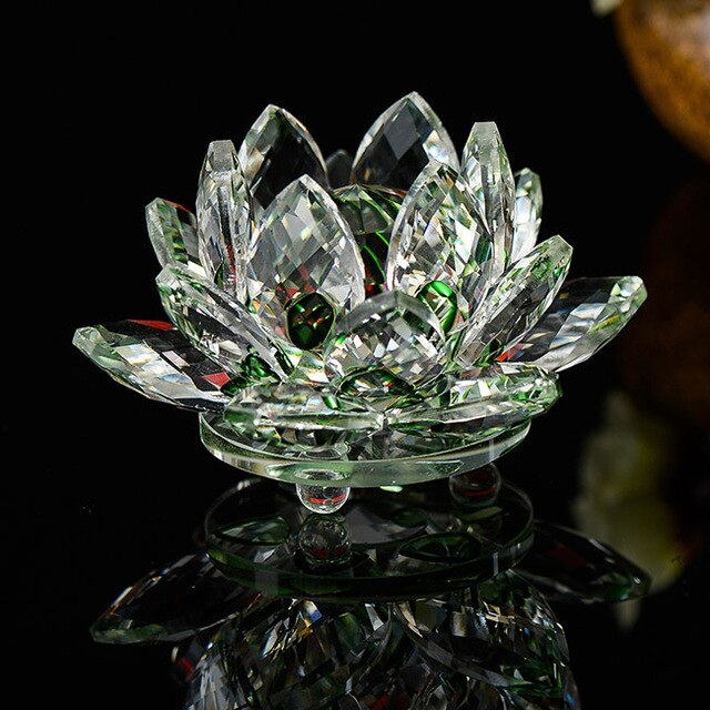 Artesanía de cristal de cuarzo de 80 mm con de flor de loto, pisapapeles de cristal, adornos Fengshui, figuritas para decoración del hogar, banquete de boda, de recuerdo.: green