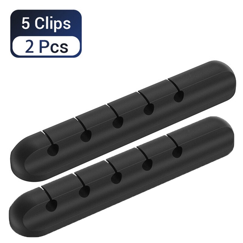 Kabel silikonowy Organizer do słuchawek słuchawka mysz ładowarka kabel USB biurko Winder elastyczny kabel do zarządzania kabel z zaciskami uchwyt: 2 pcs 5 clips