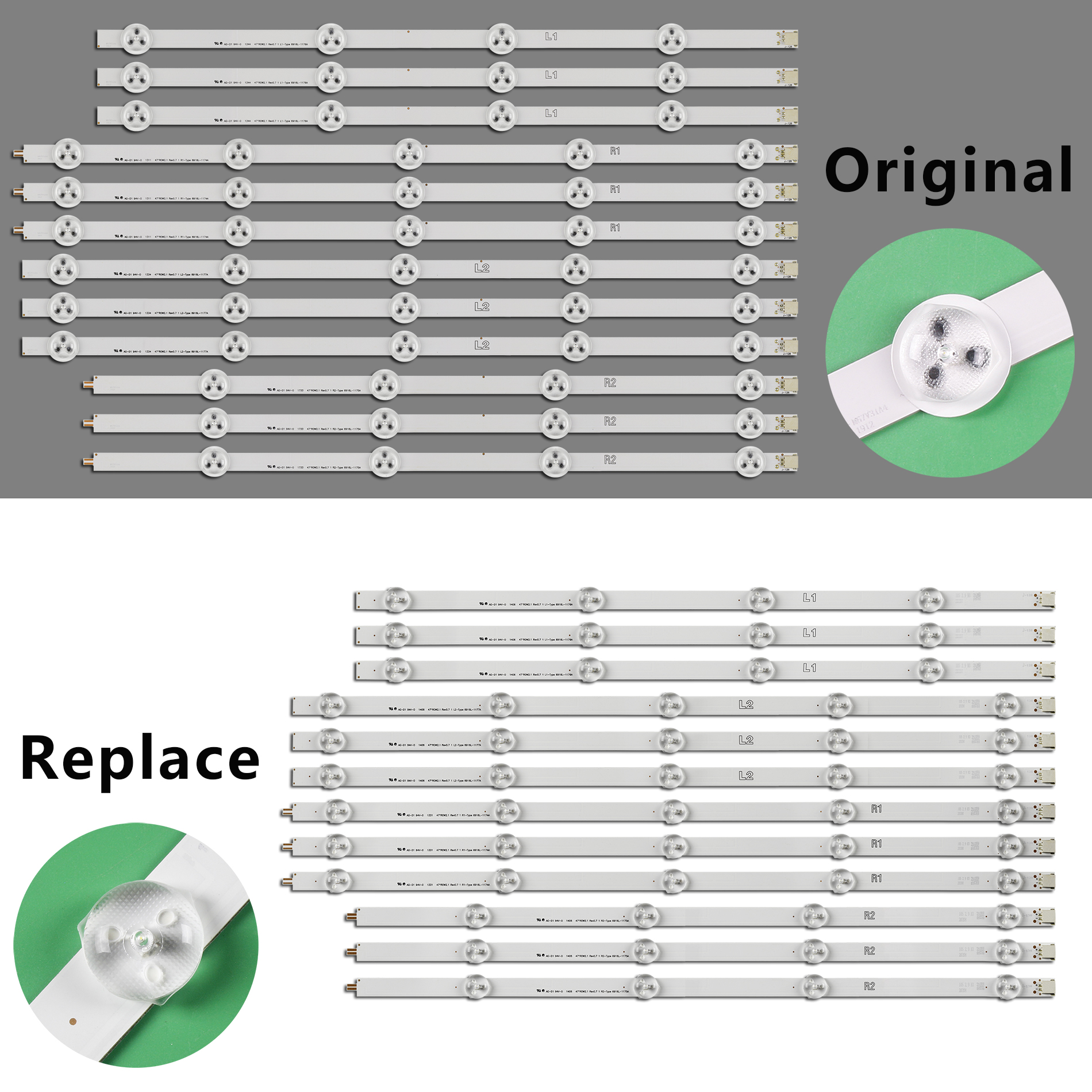 94cm LED Backlight Lamp strip 9leds For 47" LCD TV 47LA6200 47LN5400 6916l-1527a 6916l-1528A 6916l-1547A 1529A 6916L-1359A