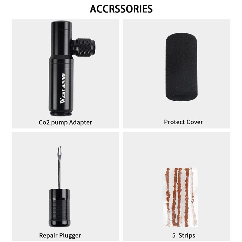 Mini fietspomp, tubeless bandenreparatieset, presta & schrader ventiel,  co2 draagbare mtb fiets luchtpomp