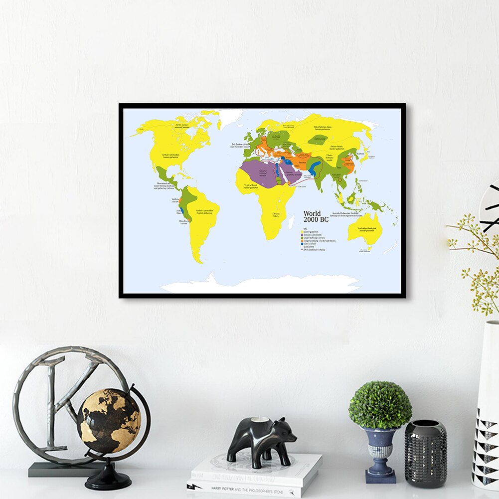 90*60cm The World Primitive tribe civilization Map In 2000 BC Non-woven Canvas Painting Retro Poster Home Decor School Supplies