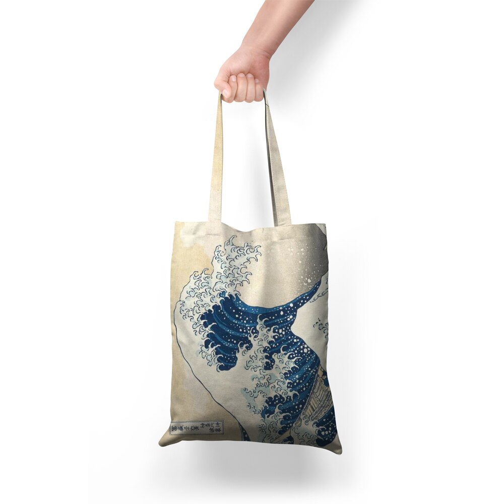 Herbruikbare Boodschappentas Eco Vrouwen Handtas Opvouwbare Strandtas Dagelijks Gebruik Schoudertas Golven Print Casual Canvas Tassen: Default Title