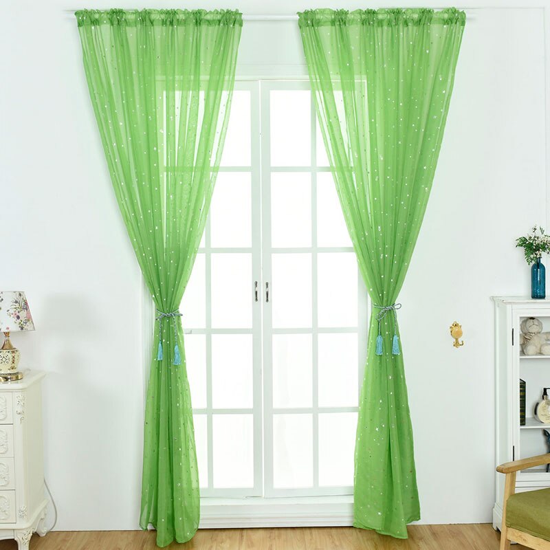 Transparent Tulle Curtains Screens Perforation 1pc Five-pointed Star Curtains Polyester Window Drapes Sheer Hook