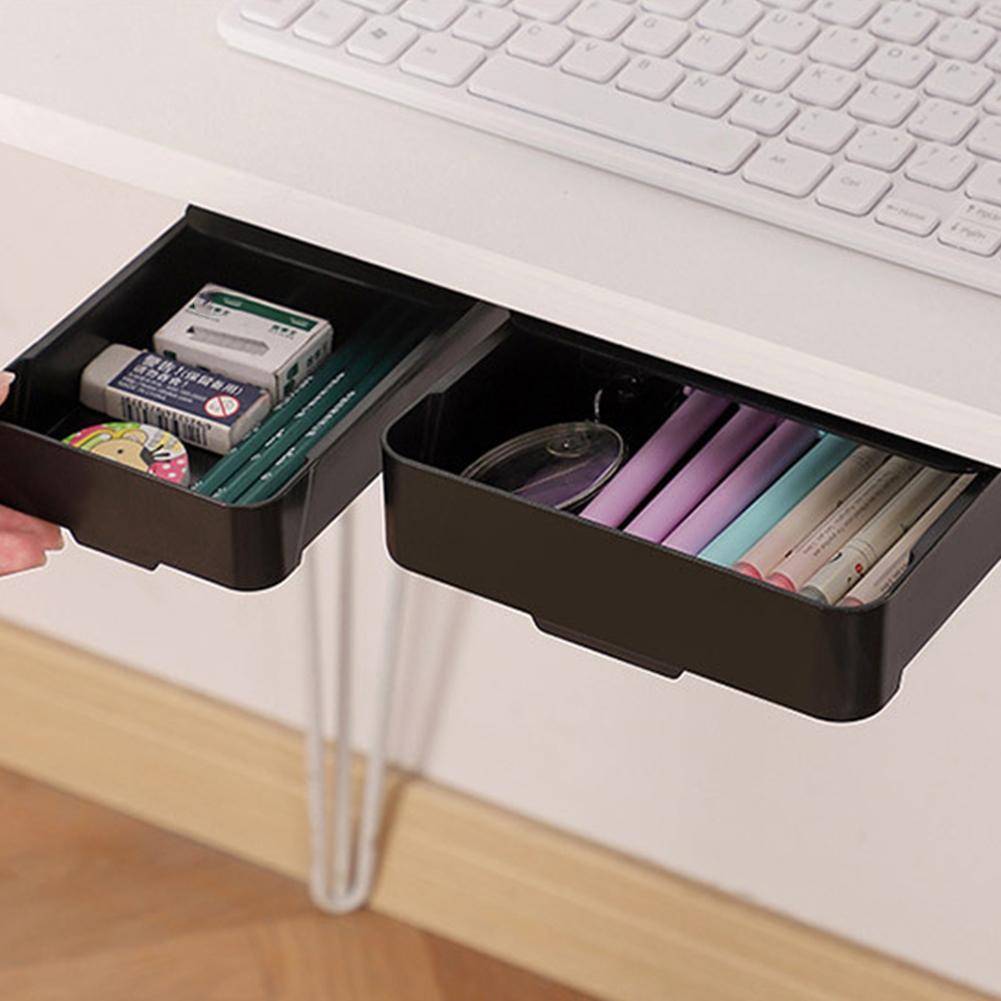 Selvklæbende skjult opbevaringsboks under bordet makeup organizer under skrivebordet opbevaringsskuffe organizer box papirvarer opbevaring